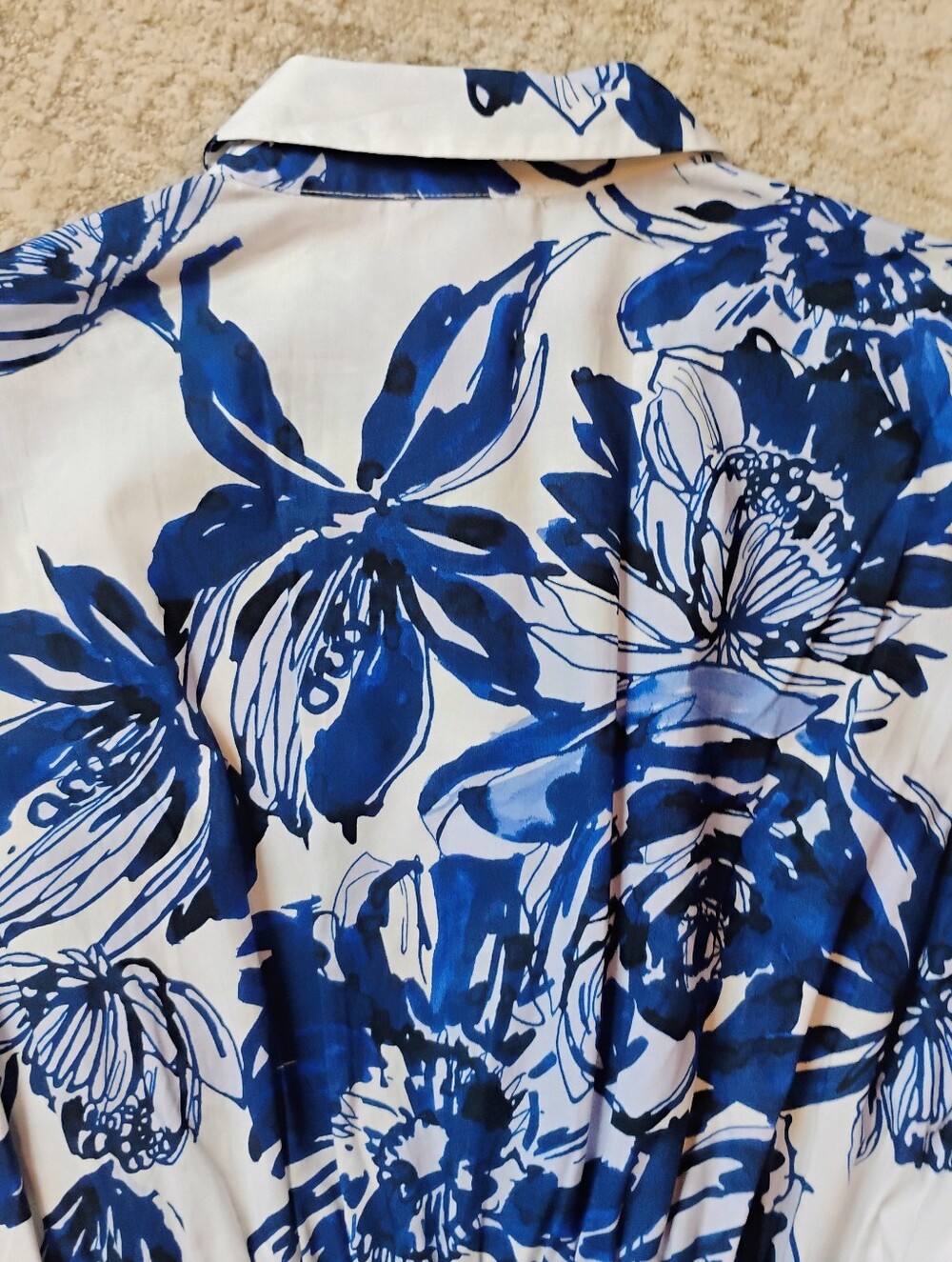 NWT 4 DKNY Blue And White Abstract Floral Short Sleeve Midi Shirt Dress NEW - Picture 7 of 10